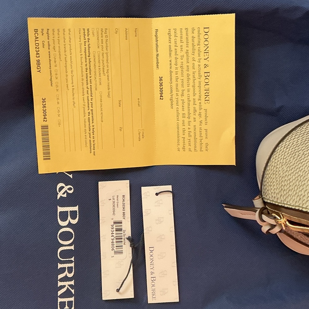 Dooney & Bourke metal green zip zip satchel NWT. - Picture 9 of 10